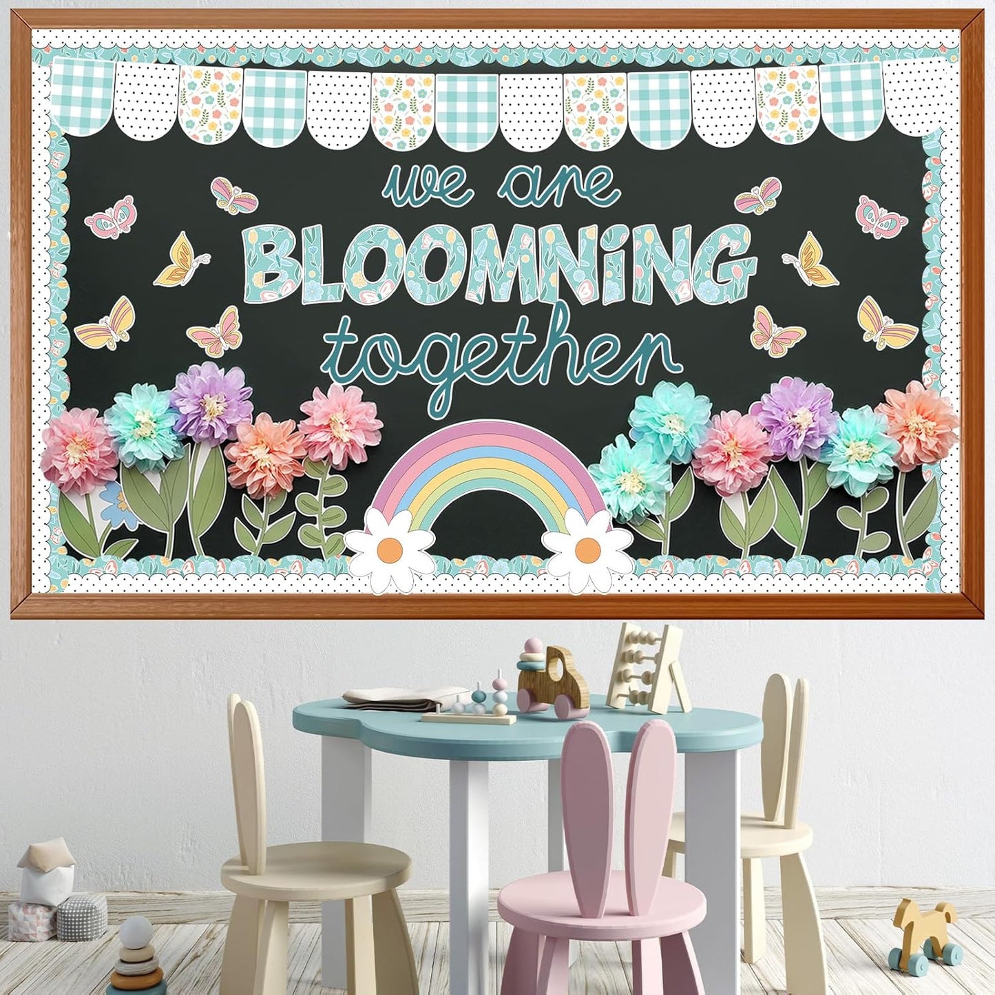 Regine Switzerland Flower Bulletin Board Set - 3D Tissue Paper Pompoms & Butterfly Cutouts for Classroom Decor