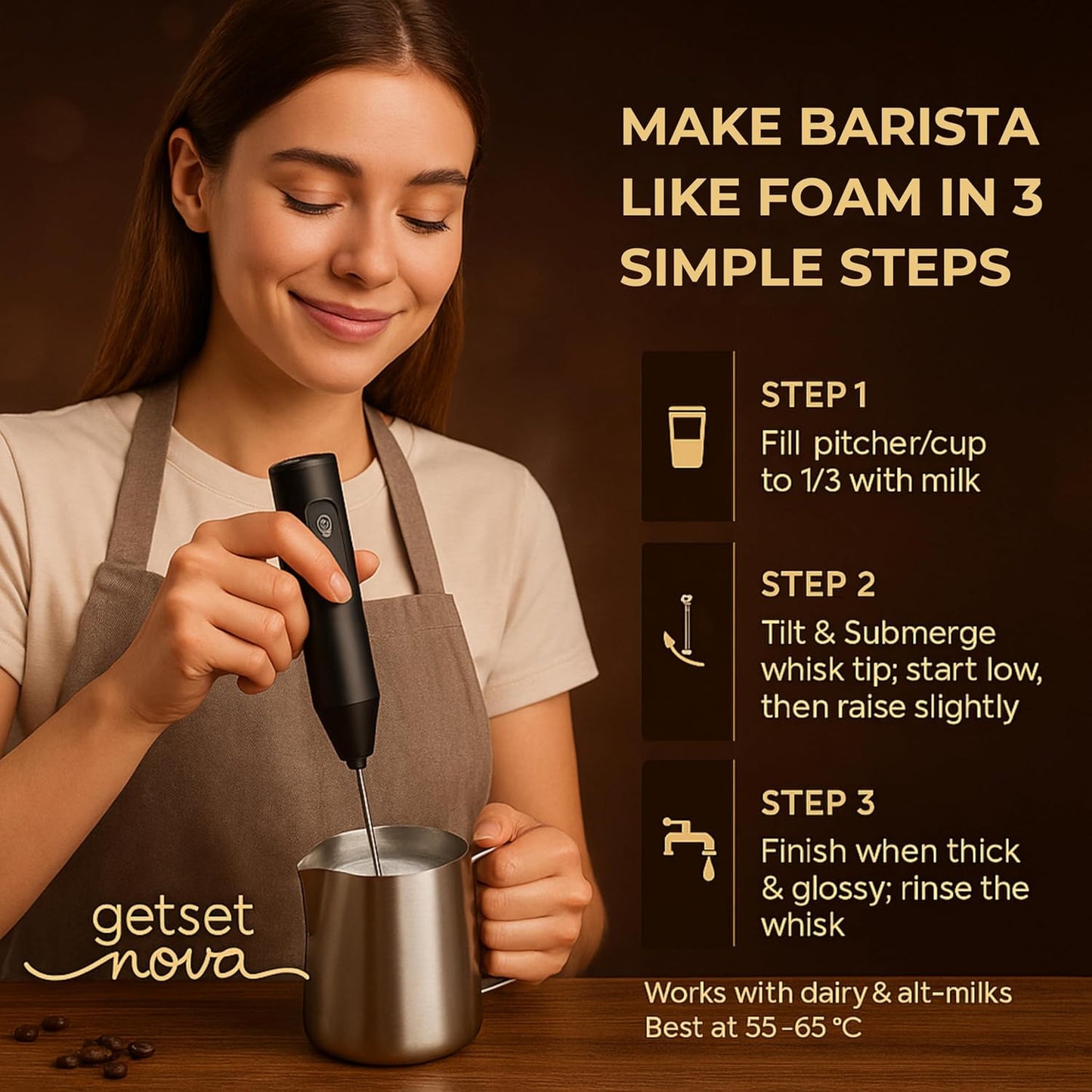Nova Rechargeable Milk Frother - Dual Spring Technology for Perfect Foam | 1 Year Warranty