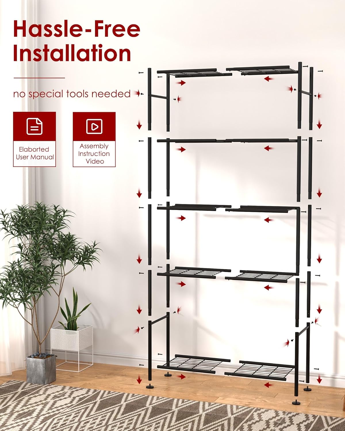 Sakugi Storage Shelves - Heavy Duty 5-Tier Shelf Organizer for Garage, Kitchen & Pantry | 33"W x 12.6"D x 72"H, Black