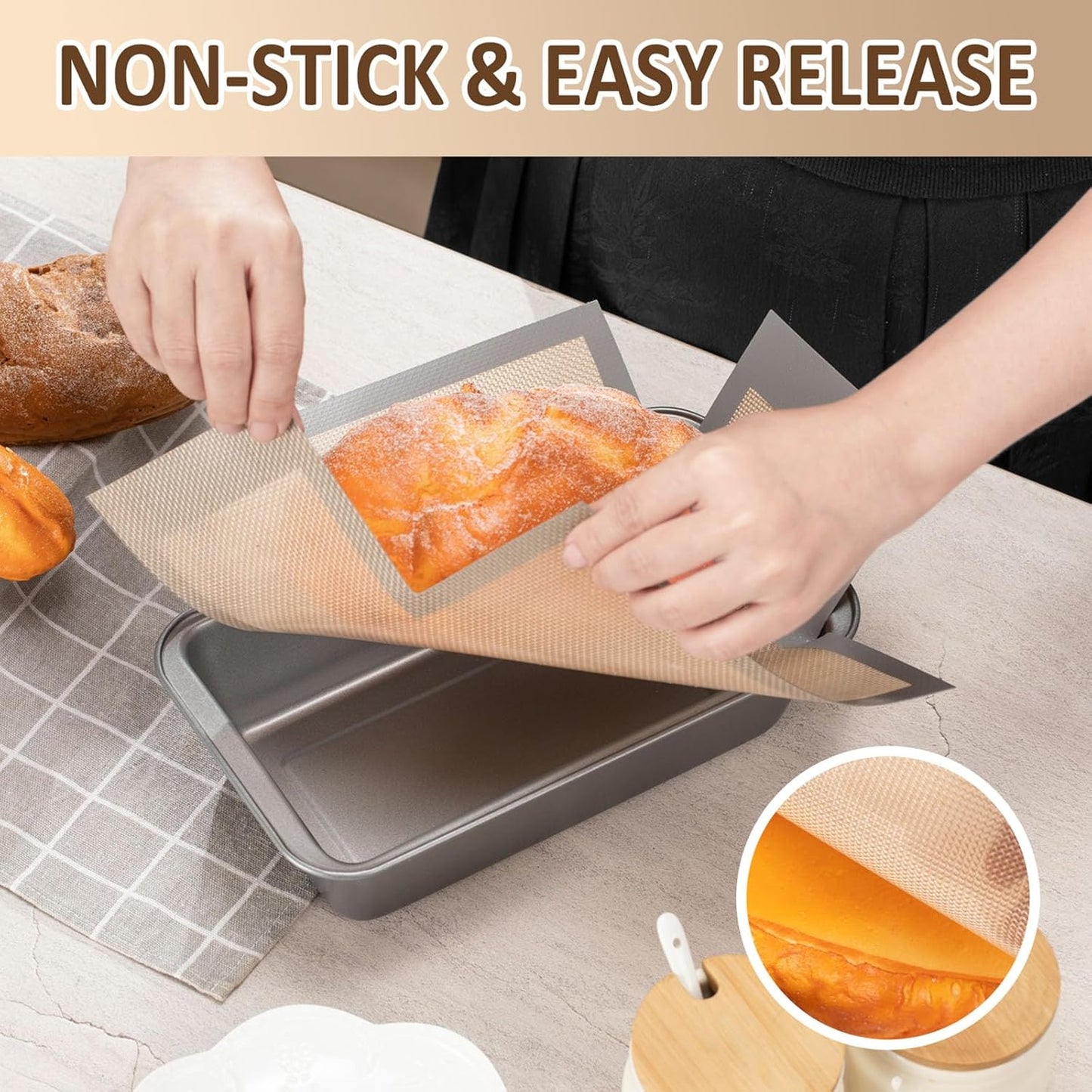 Skiennix Reusable Silicone Bread Loaf Pan Liners - Nonstick Baking Mats for 9.5 x 5 Inch Pans | 2-Pack