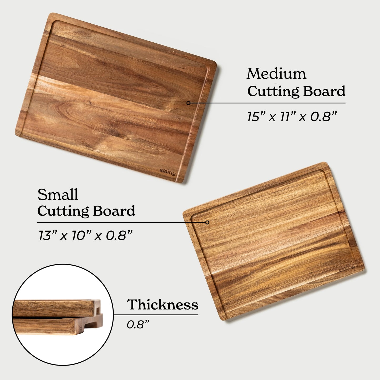 SMIRLY Wood Cutting Board, Bamboo Cutting Board Set, Chopping Board and Wooden Cutting Boards for Kitchen, Small Wood Cutting Board and butcher block (Acacia Wood, 2 Pack)