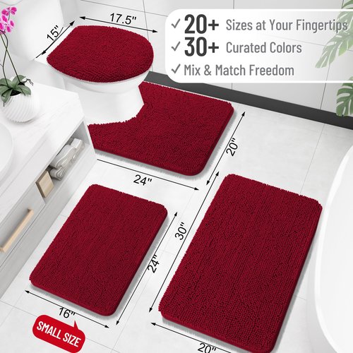 OLANLY Bathroom Rugs 59x35, Extra Soft Absorbent Chenille Bath Rugs, Rubber Backing Quick Dry, Machine Washable Bath Mats for Bathroom Floor, Tub and Shower, Home Decor Accessories, Red