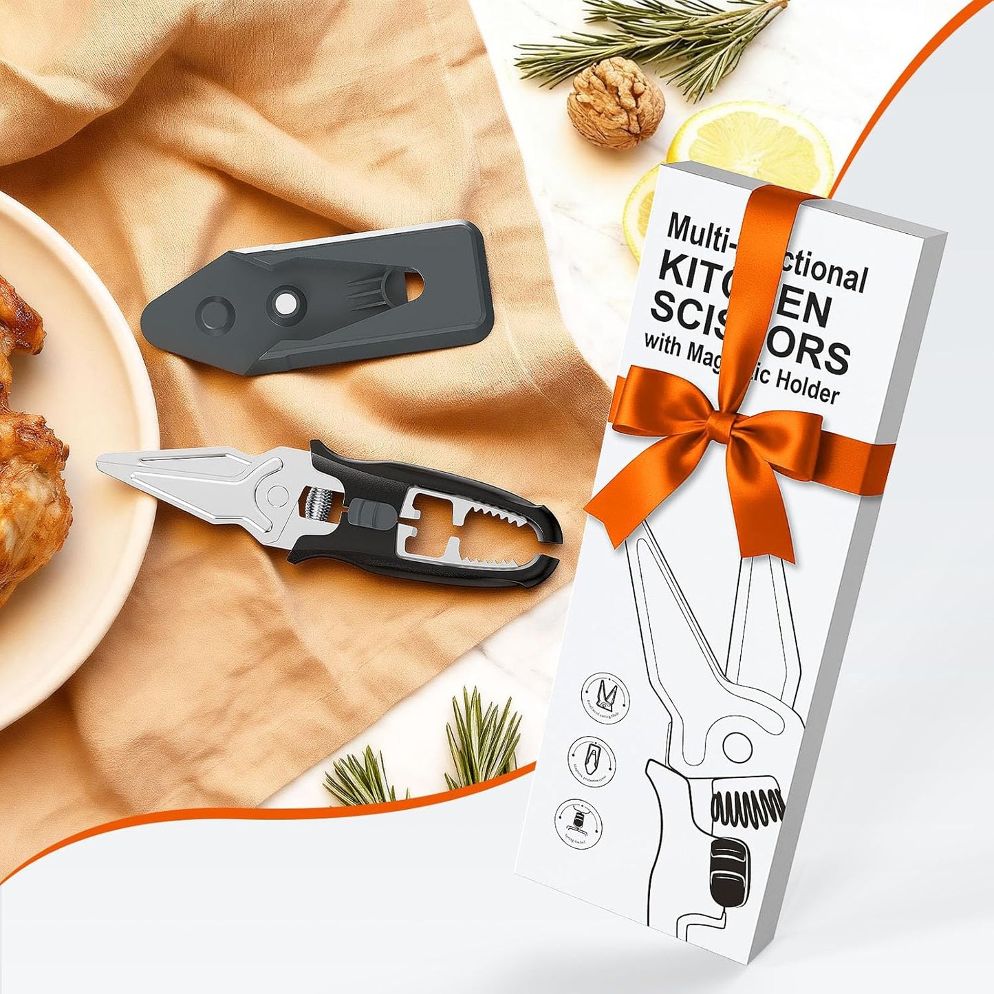 Skiennix Multifunctional Kitchen Scissors - Heavy-Duty Stainless Steel Shears with Magnetic Holder & Safety Lock