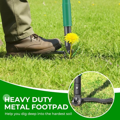 Garden Weeder Tool - Heavy Duty 43.7in Stand-Up Dandelion Remover with 2 Weed Eject Feature & Bamboo Handle