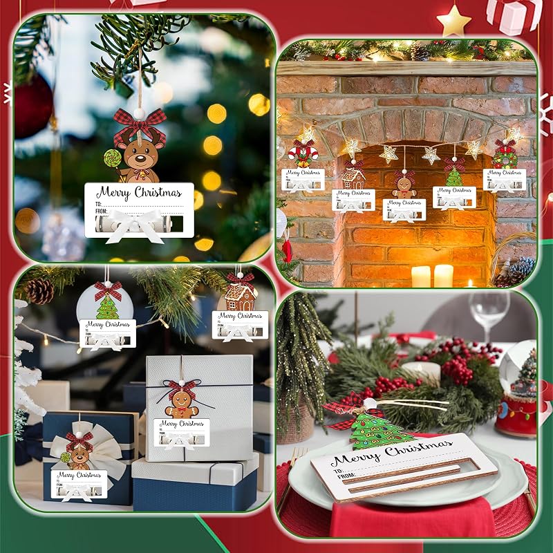 6 Pcs Wooden Christmas Money Holder Ornaments – Reindeer & Snowman Gift Wallets (Variation: 6+Bright Style)