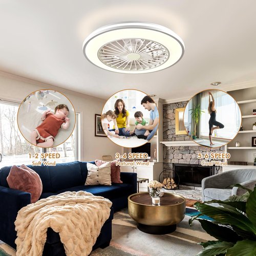 HYZlamp Smart Kids Ceiling Fans with Lights and Remote, Low Profile Ceiling Fan with Light, Flush Mount Bladeless Modern Ceiling Fans, Bedroom Fan bladeless Ceiling Fan (White)