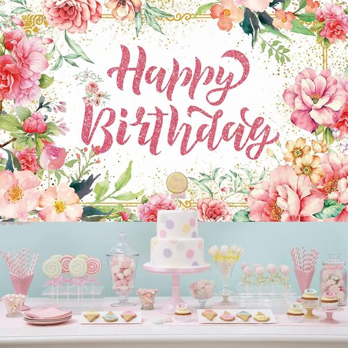 Happy Birthday Banner - Large Pink Watercolor Floral Design | Perfect for Spring Celebrations & Baby Showers