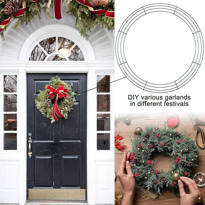 Aodaer 24 Pack 12 Inch Christmas Wire Wreath Frames - Green Metal Ring