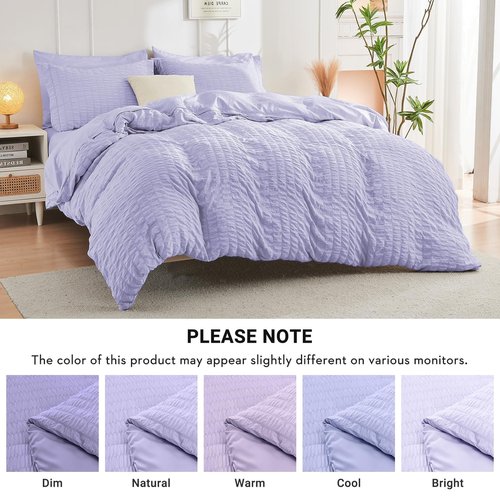 HYMOKEGE Light Purple King Size Comforter Set Seersucker 7 Pieces, All Season Luxury Bed in a Bag for Bedroom, Bedding Set with Comforter, Sheets, Pillowcases & Shams