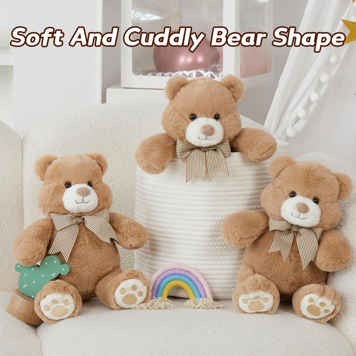 Skiennix 14" Teddy Bear Plush | Soft Snuggle Stuffed Animal with Bow Tie - Perfect Gift for Kids & Adults