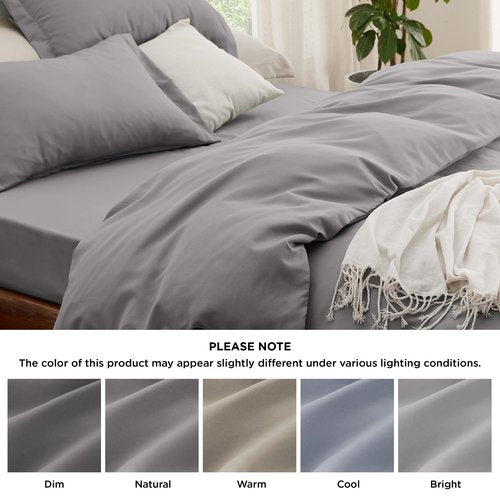 Bedsure Duvet Cover with Fitted Sheet Twin/Twin XL - Deep Pocket, Hotel Luxury Soft Double Brushed Bedding Set with Zipper Closure, 1 Duvet Cover, 1 Fitted Sheet, 1 Pillow Shams, NO Comforter, Grey