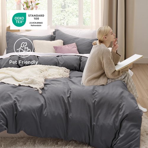 Bedsure Dark Grey Oversized Queen Duvet Cover - 3 Pieces Prewashed Cotton-Like Polyester Extra Soft Bedding Set, Includes 1 Duvet Cover 98x98 Inches with Zipper Closure & 2 Pillow Shams, No Comforter