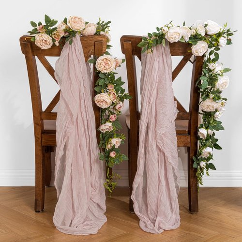Leetaltree Cheesecloth Table Runner - 10 Pack Dusty Pink, 35x120 Inch | Boho Rustic Decor for Weddings & Showers