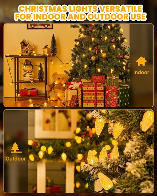 C9 Christmas Lights - 88FT 110LED Waterproof String Lights with 8 Modes | Warm White Outdoor Decor
