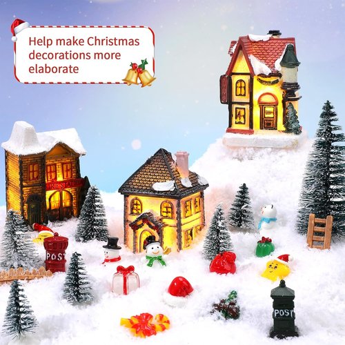 Barydat Christmas Village Figurines Set - 60 LED Lighted Mini Houses for Holiday Decor | Winter Table Decoration