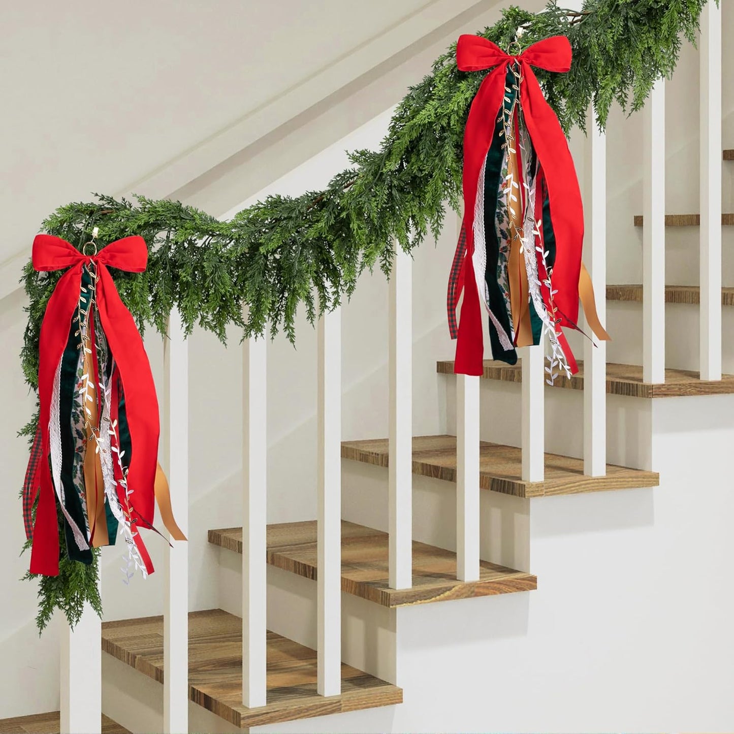 RunNico Christmas Ribbon Bow Set - 2 Pcs Assorted Clip-On Wreaths | 30'' x 20'' Red & Green Decor