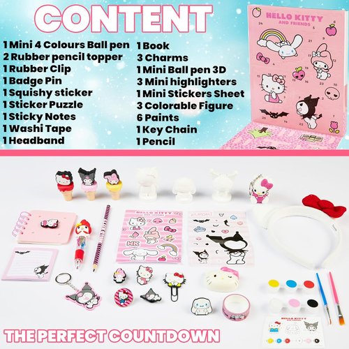 Hello Kitty | Sanrio Advent Calendar 2025 - Color Your Own Figurines & 24 Kawaii Accessories for Girls