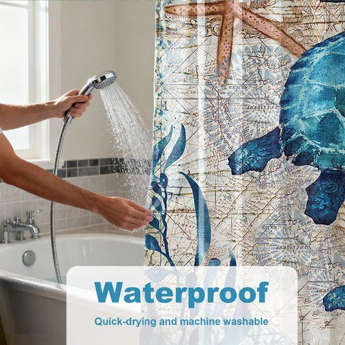 Final Friday Nautical Green Sea Turtles Beach Theme Fabric Shower Curtain Sets Bathroom Blue Ocean Decor with Grommets and Hooks - 72 x 72 Inch Teal