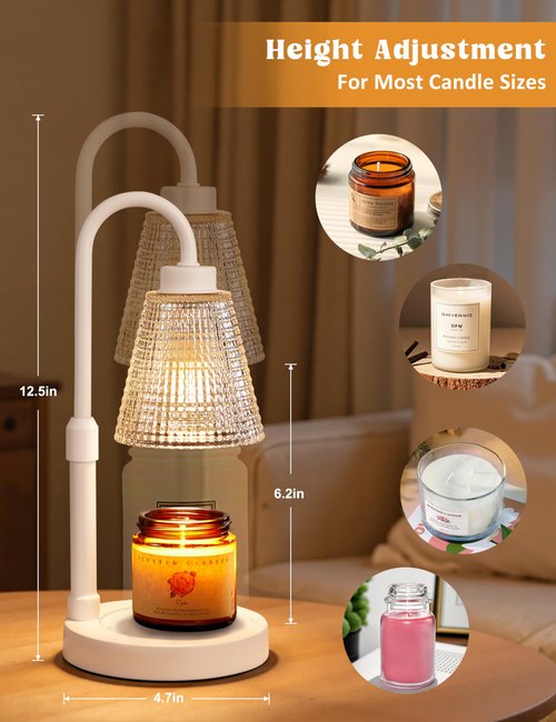 Innqoo White Candle Warmer Lamp with Timer, Dimmable Candle Warmer for Jar Candles, Height Adjustable Wax Melts Warmer, Birthday Gifts for Women Mom, House Warming Gifts New Home Decor