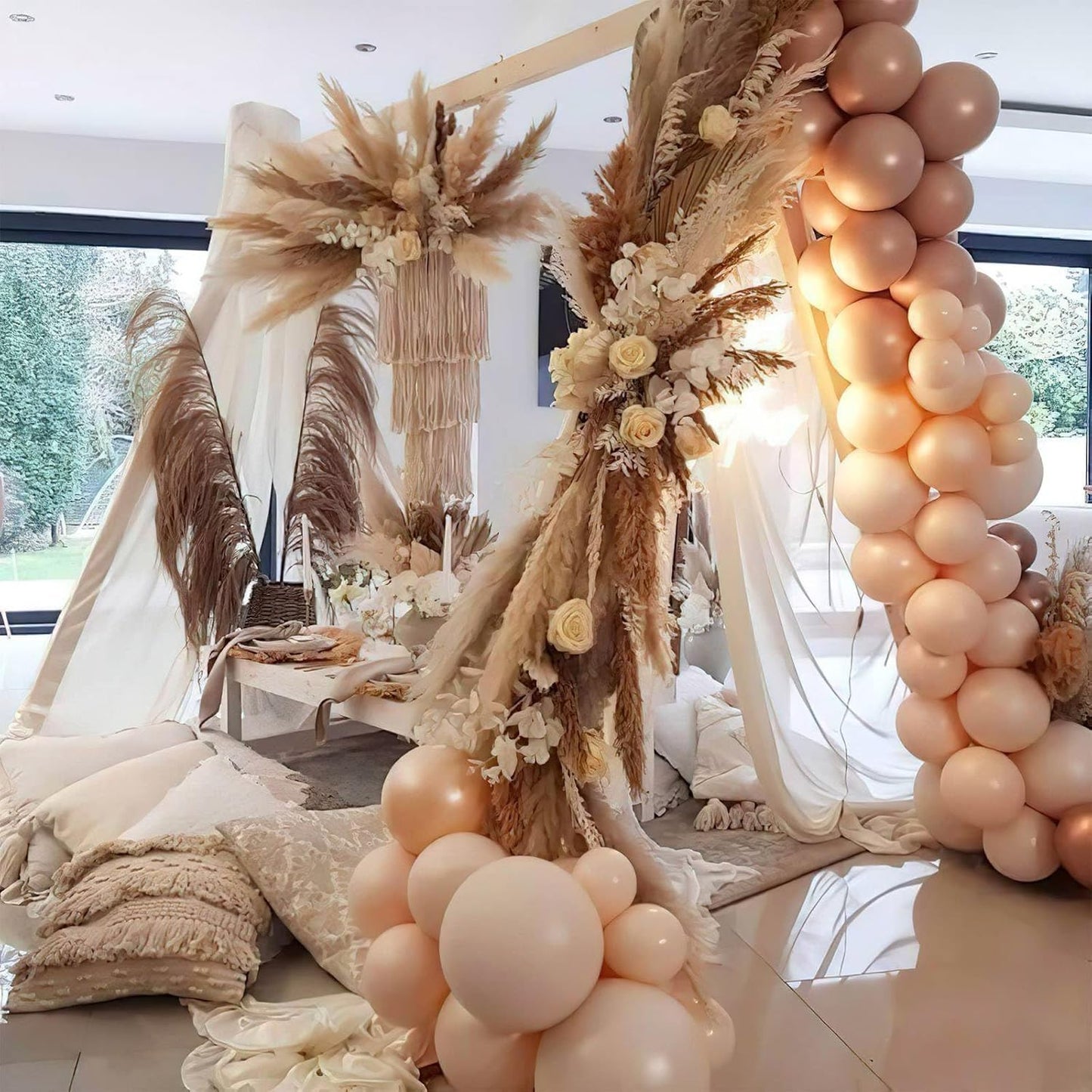 PartyWoo 5-Inch Nude Balloons - 100pcs Apricot Latex for Jungle Safari & Thanksgiving Decor