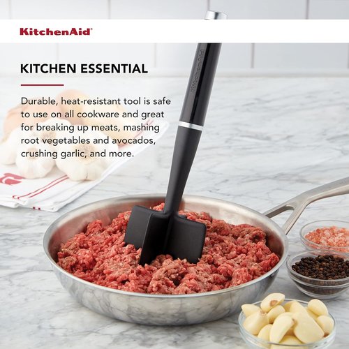 KitchenAid Classic Meat Masher - 10.8-Inch Durable Design for Effortless Mashing | Sleek Black Finish