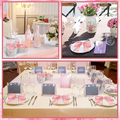 Janlaugh 200 Pcs Pink Bow Paper Napkins - Elegant Bowknot Design for Weddings & Parties