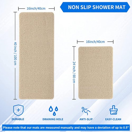Non-Slip Shower Mat Bathtub Mat for Bath Tub,Anti Slip Bath Tub Mat,Floor Mat,Soft PVC Loofah Bathroom Mats,Foot Scrubber Mat,Quick Drying Easy Cleaning Mats for Wet Areas(40 * 16 Beige)