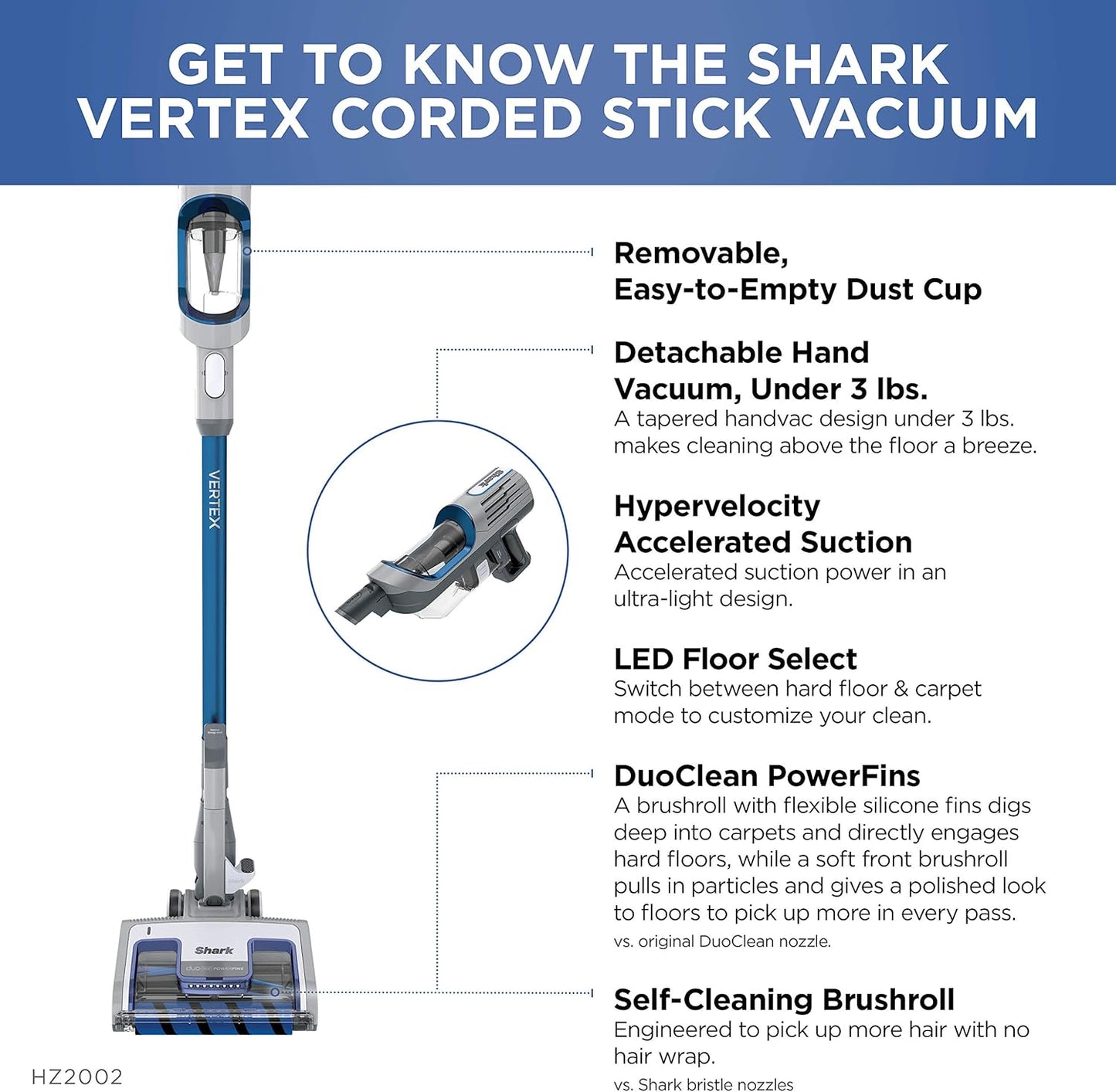Shark Vertex Ultralight Corded Stick Vacuum Cleaner - Powerful Pet Hair Removal | Removable Handheld | 3 Attachments Included