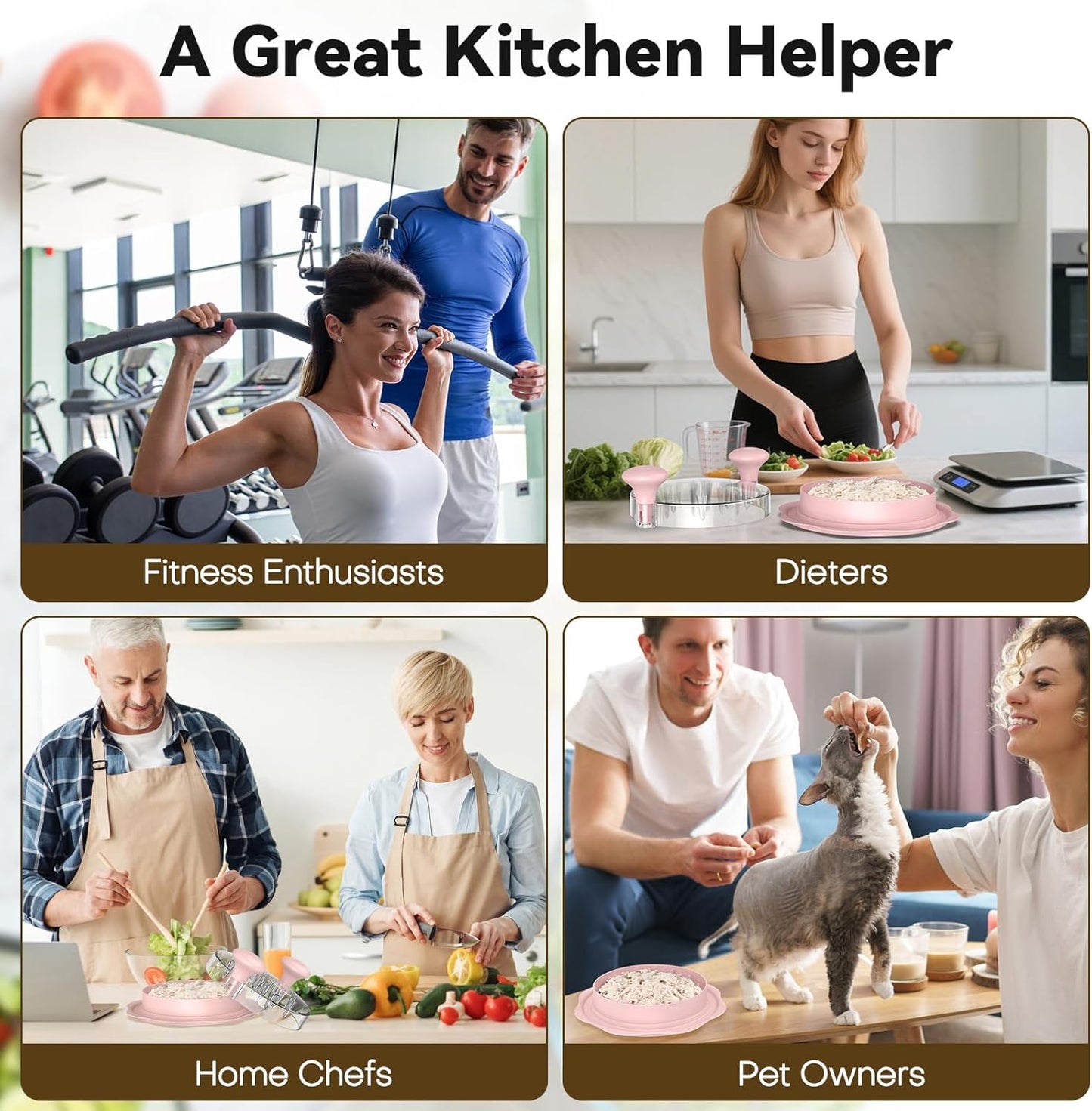 Ukeetap 10" Pro Chicken Shredder Tool - BPA-Free Ergonomic Meat Grinder with Anti-Slip Base, Pink