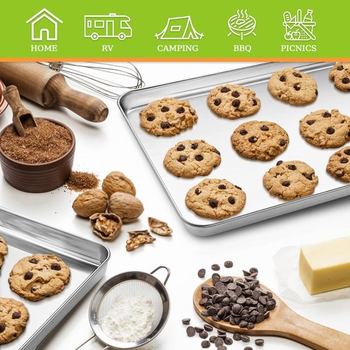 CEKEE Baking Sheet Set - Stainless Steel Cookie & Baking Pan Trays | Non-Toxic, Rust-Free, 16x12 Inch