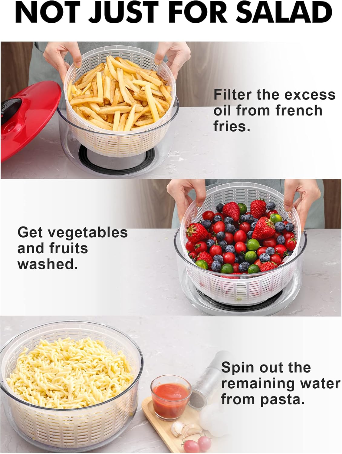 Salad Spinner - Skiennix 5L Capacity Lettuce Spinner | Easy to Clean, BPA-Free, Ideal for Vegetables & Fruits