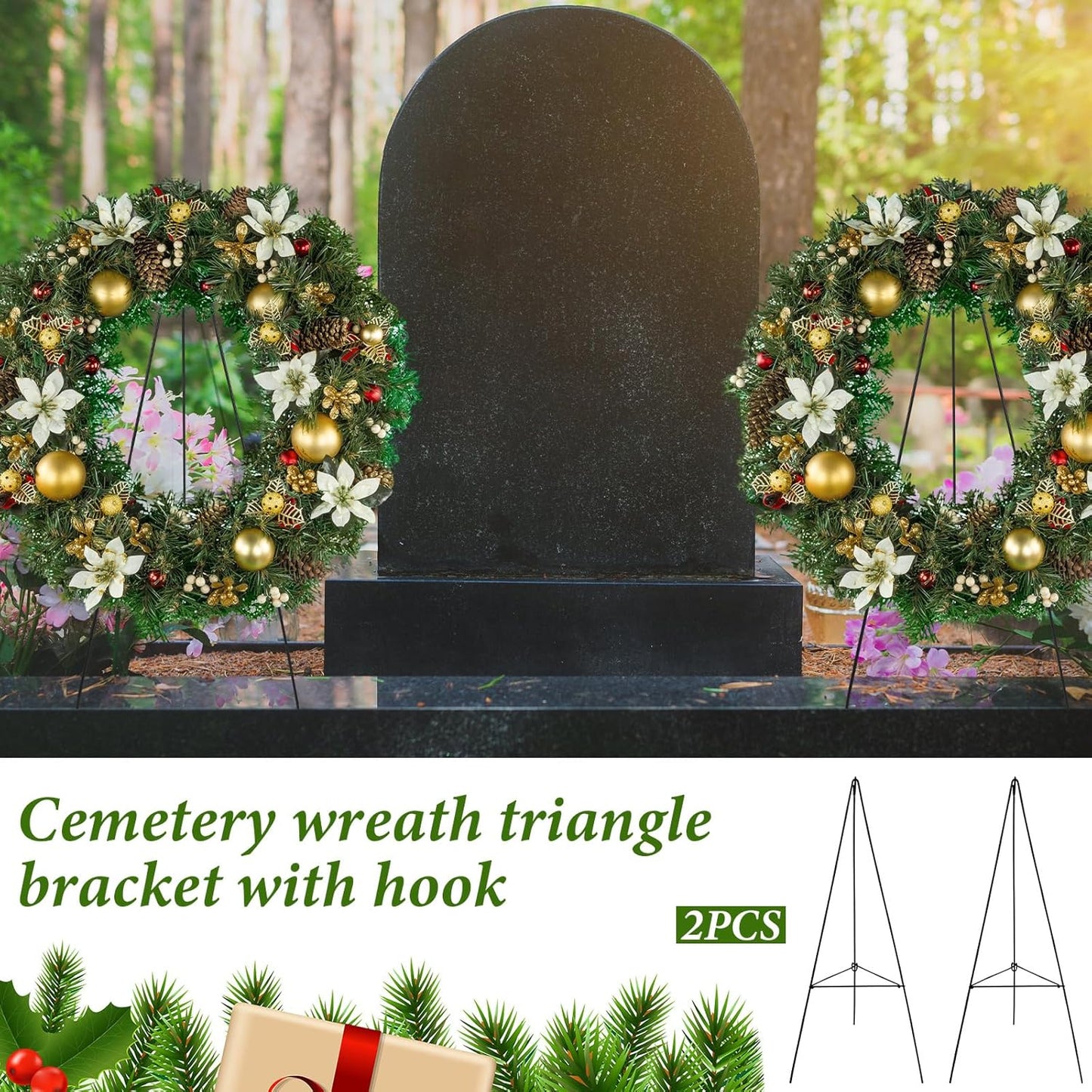 Soaoo Christmas Wreath Stand - Metal Easel for Cemetery Grave Flower Holder | 30-Inch Gravestone Decor
