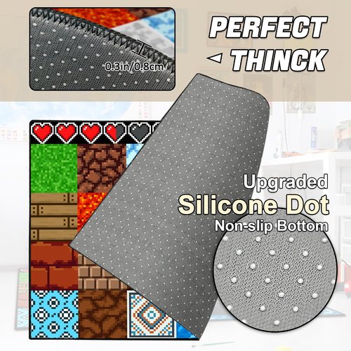 Game Rug Teen Boys Carpet with Pixel Game Element Decoration, 8 Bit Old Game Rugs for Boy’s Bedroom Living Room Playroom, Non-Slip Children Gaming Area Rugs (70" x 55")