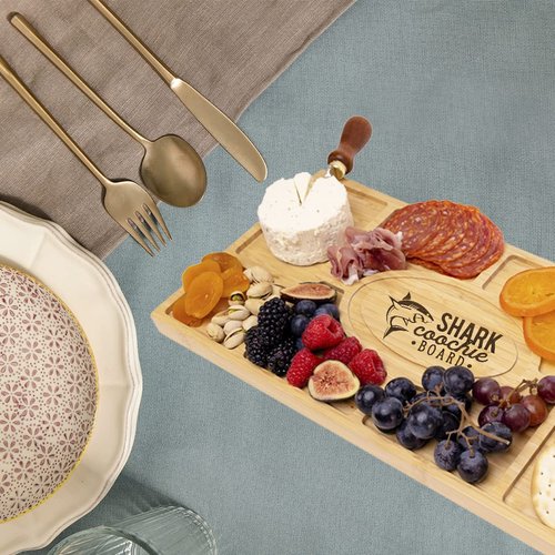 Andaz Press Large Funny Shark Coochie Board, Shark Coochie Charcuterie Board Gift, Engraved Bamboo Wood Plank Tray Serving Platter Cheese Board, Birthday Housewarming Christmas Funny Charcuterie Board