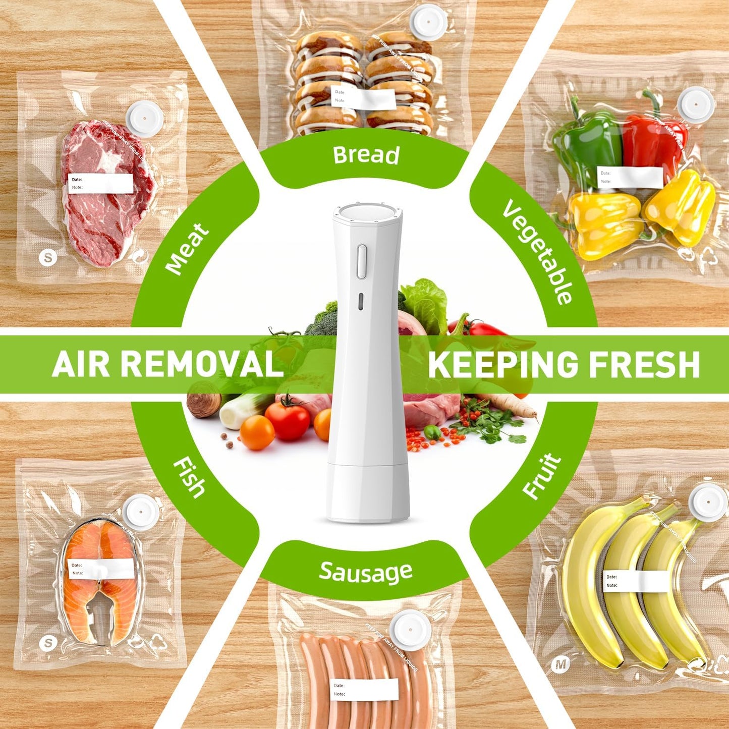 Skiennix Handheld Vacuum Sealer - Portable USB Rechargeable Food Storage Saver for 5X Freshness