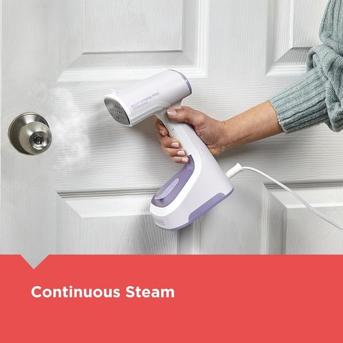 BLACK+DECKER Easy Store Pro Foldable Steamer - 45-Second Heat Up, Extra Long Power Cord & Lint Remover Attachment for Clothes, Drapes & Upholstery