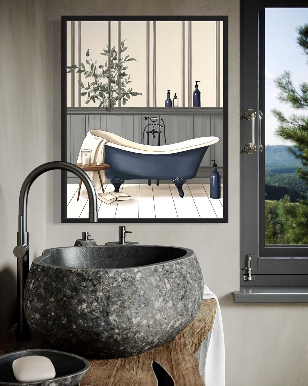 Blue Bathtub Art Print | Humorous Aesthetic Wall Decor | 8 x 10 Inches, Unframed
