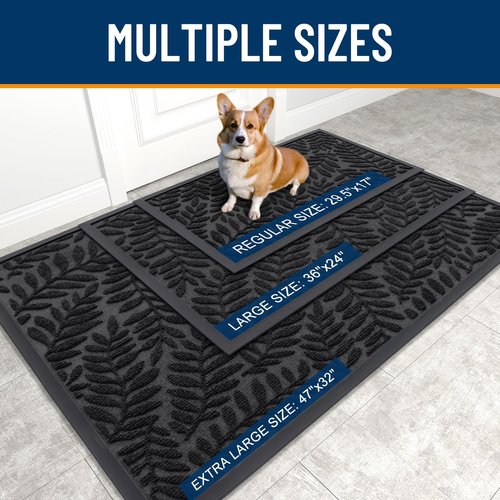 OLANLY Door Mat Indoor Outdoor Entrance, 29.5x17, Waterproof All-Weather All-Season Doormat, Sturdy Natural Rubber, Stain and Fade Resistant, Low Profile, Easy Clean Patio Entryway Mat, Black