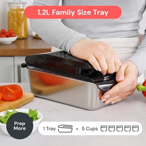 Fullstar Vegetable Chopper & Spiralizer - 9-in-1 Food Chopper with Container, Kitchen Essential in Stainless Steel Black