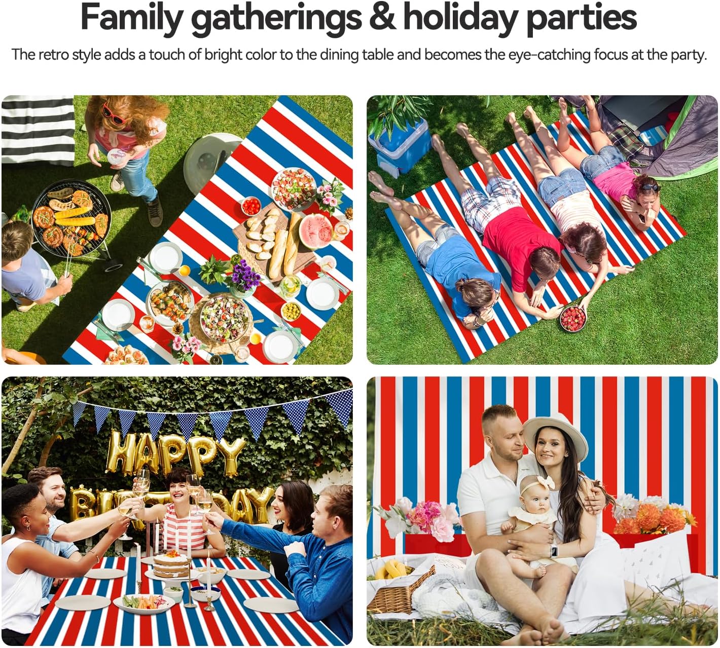 Regine Switzerland 3-Pack Disposable Plastic Tablecloths - Patriotic Striped Design | 72” x 54” for Fourth of July & Parties