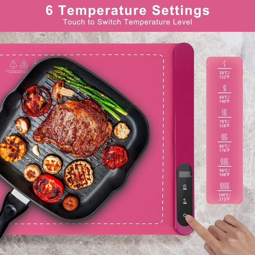 FYY Food Warming Mat - Electric Warming Tray Full Surface Heating Versatile Food Warmer, Premium Silicone Nano-Material, Rollable Food Heating Tray for Gatherings, Parties, Everyday Use, Pink