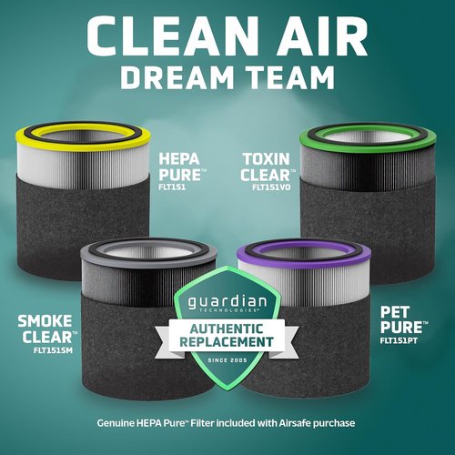 GermGuardian Airsafe+ HEPA Air Purifier - Ideal for Large Rooms Up to 1043 Sq. Ft. | Black with UV-C Light & Sensor