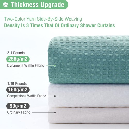 Dynamene Teal Shower Curtain and Liner Set, Waffle Weave Fabric, Waterproof Clear Liner, 256GSM Heavy Duty Weighted Hotel Luxury Cloth Shower Curtains for Bathroom with 12 Plastic Hooks, 72Wx72H