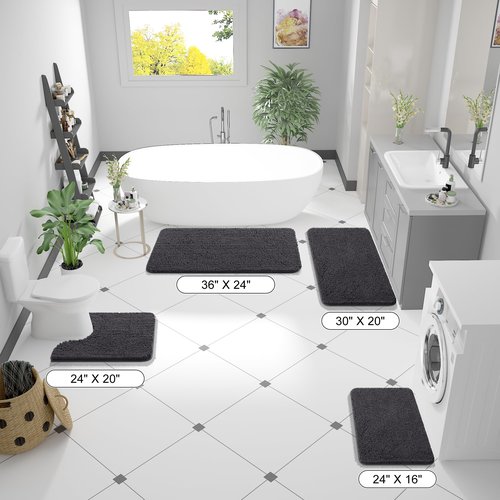 OLANLY Bathroom Rugs 44x24, Extra Soft Absorbent Chenille Bath Rugs, Rubber Backing Quick Dry, Machine Washable Bath Mats for Bathroom Floor, Tub and Shower, Home Decor Accessories, Dark Grey