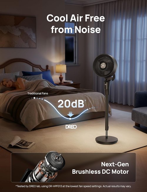 DREO Quiet Oscillating Fan - 90ft Airflow, 20dB Noise Level, Adjustable Height 38-42'' | 8+ Speeds & 3 Modes