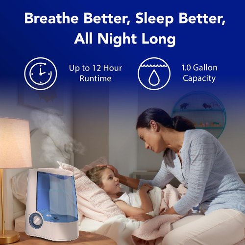 Vicks Warm Mist Humidifier Filter‑Free 1 Gal Tank, Auto Shut‑Off, Night Light, VapoPad and VapoSteam Compatible