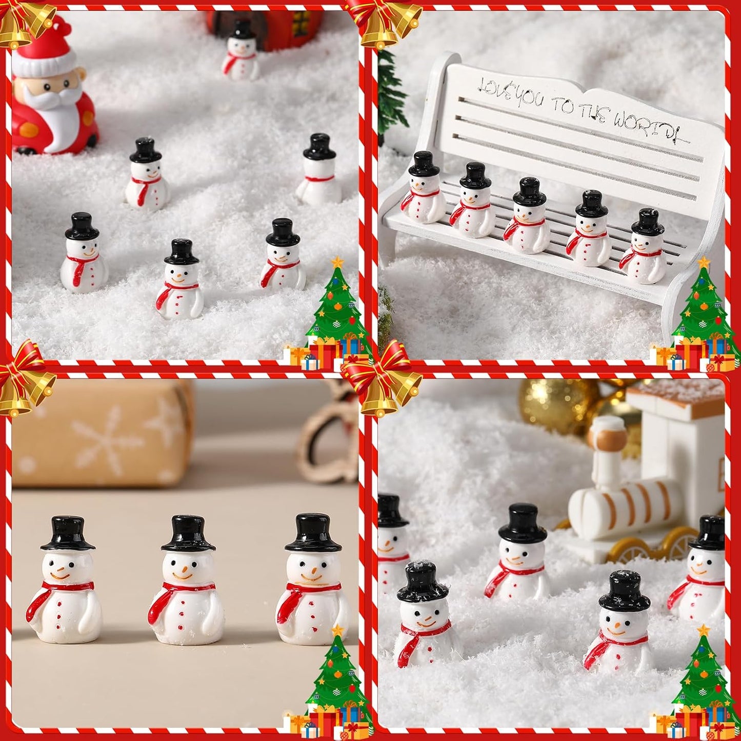 Skiennix Winter Mini Resin Snowman Figurines - 50 Pcs Black Hat Decor for DIY Crafts & Cake Decoration