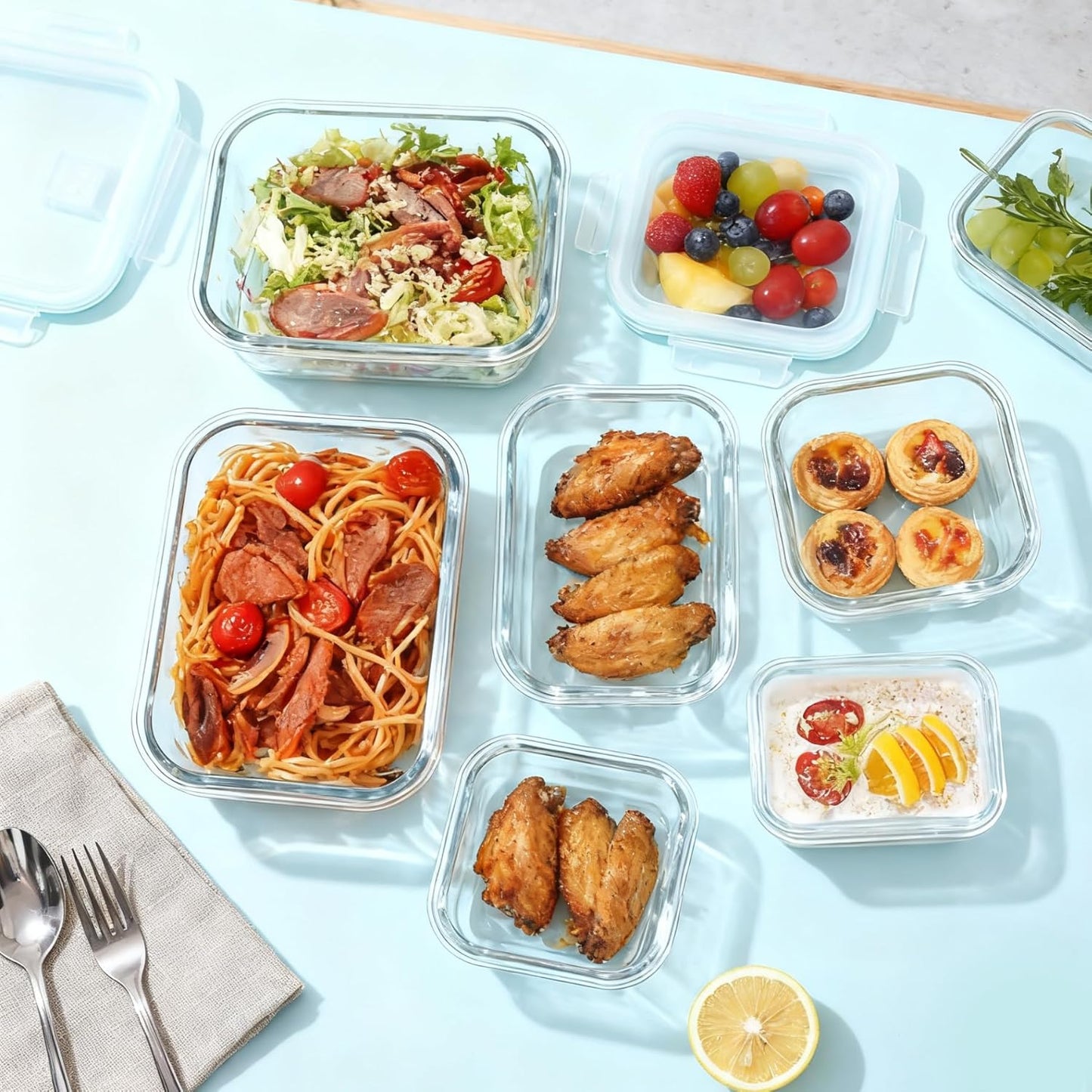 UNITED FLAMES 8-Piece Glass Food Storage Containers - Airtight, Leak-Proof Meal Prep Set | Oven, Microwave & Freezer Safe