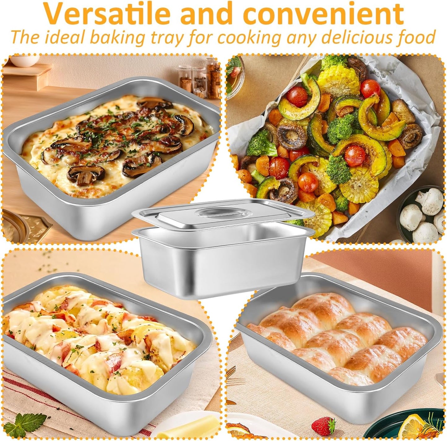 Skiennix 4-Inch Extra Deep Lasagna Baking Pan - Durable 304 Stainless Steel with Lid | 8.7x12.6 Inch Silver