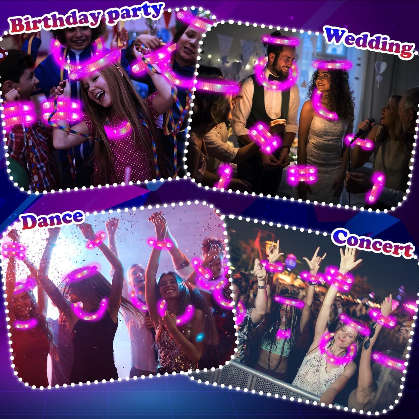 Skiennix Pink Glow Sticks - 24 PCS Party Favors & Accessories for Kids | Necklaces & Bracelets